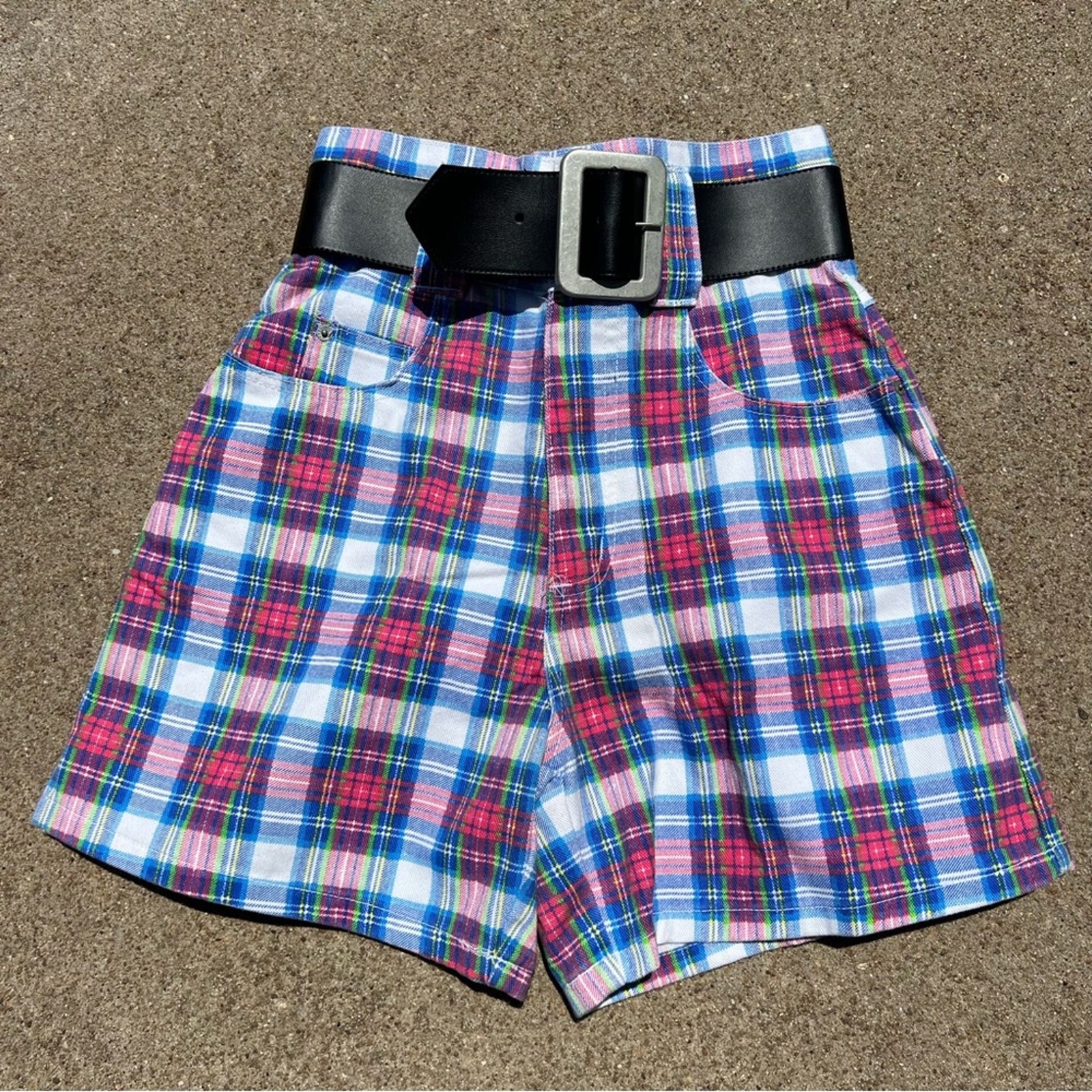 Vintage 80s Steel High Waist Red White Blue Mom Jean Shorts With Belt